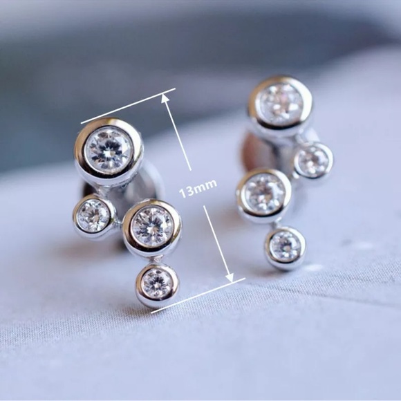 Simple Cubic Zirconia 925 Silver Stud Earrings for Women Wedding Party Jewelry - Picture 2 of 2